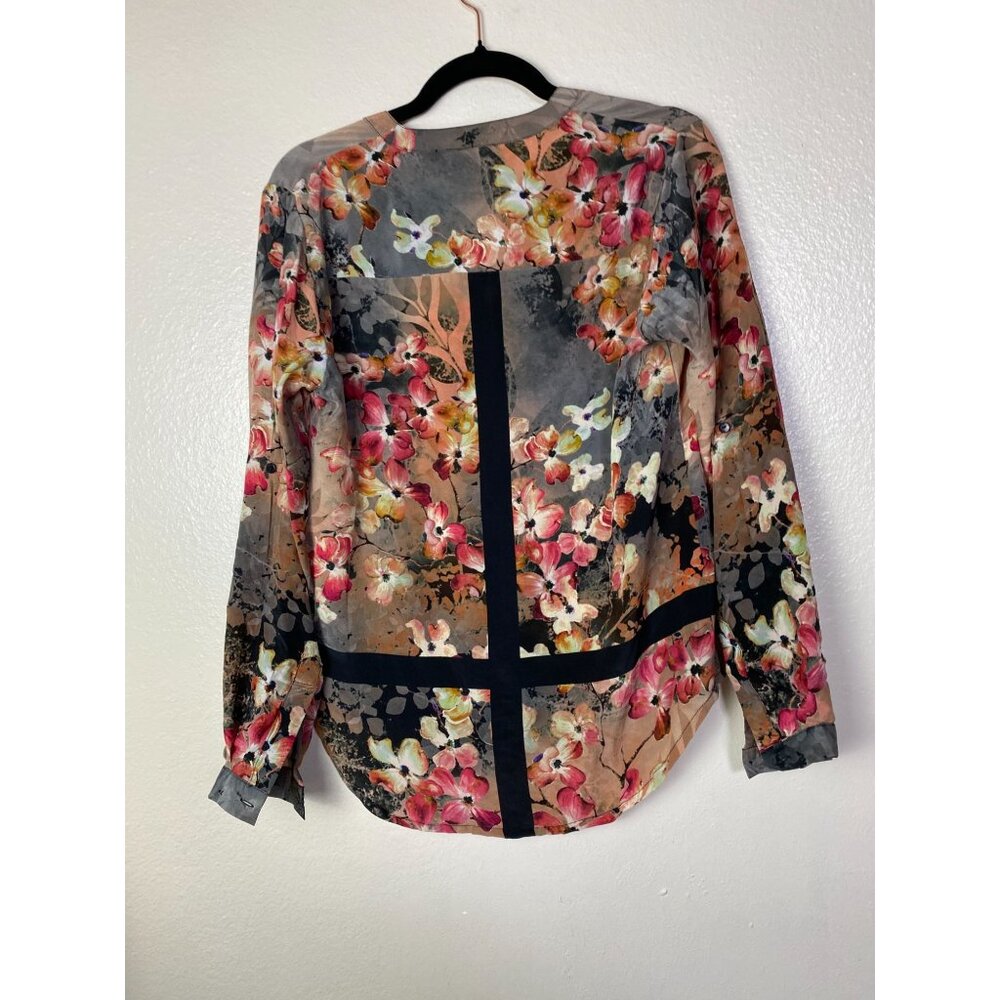 Tolani Floral 100% Silk Long Sleeve Button Up Top Women Size XS Lightweight Boho - Picture 2 of 12
